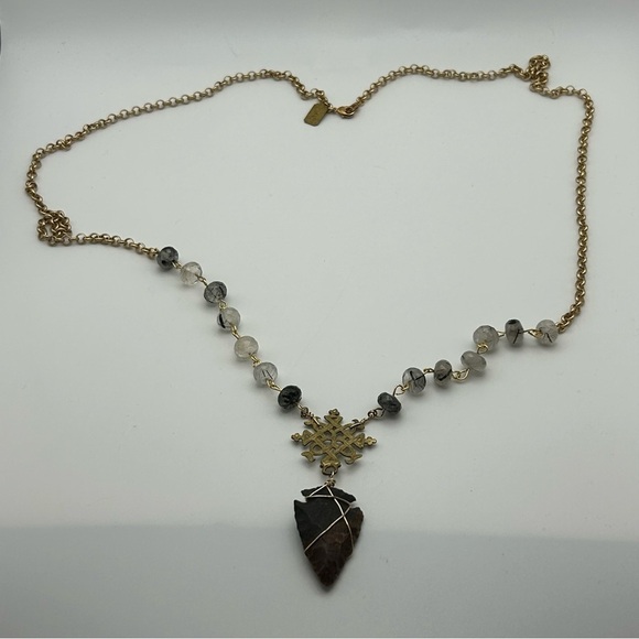 Gypset Honey Gold Tone Chain Necklace Genuine Quartz Arrowhead Pendant 33" - Picture 7 of 12